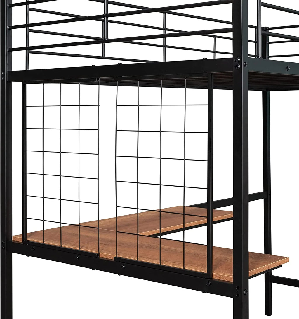 Metal Loft Bed with L-Shape Desk and Guardrails G136593