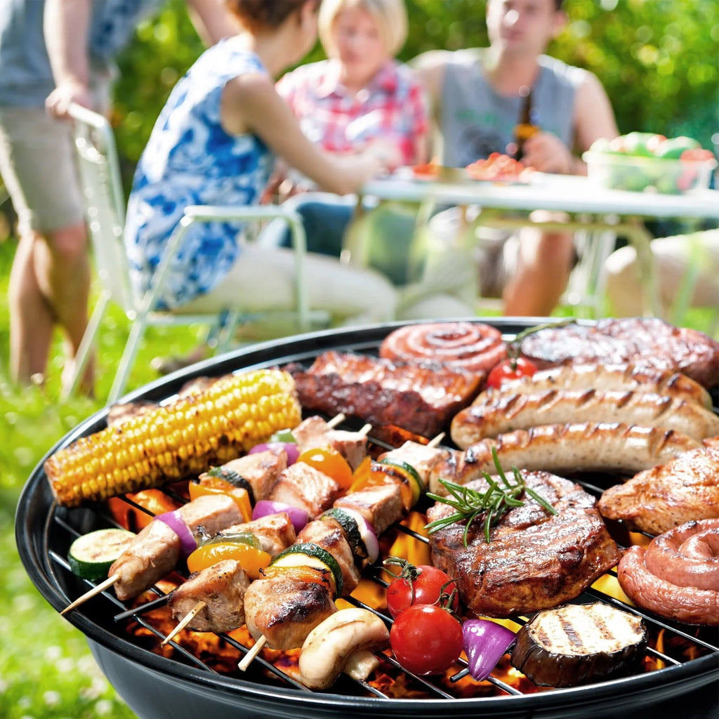 Black 29” Barrel Outdoor Charcoal Grill with Side Shelf and Wheels O572054