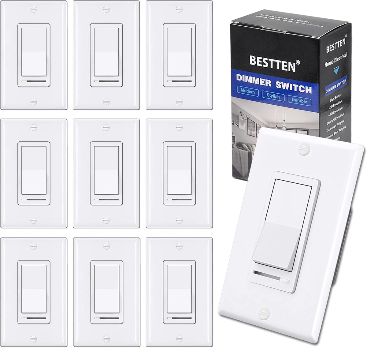 [10 Pack] White Dimmer Light Switch N946