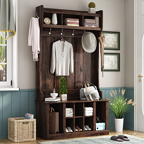 White Hall Tree with Storage Bench and 6 Hooks P6871