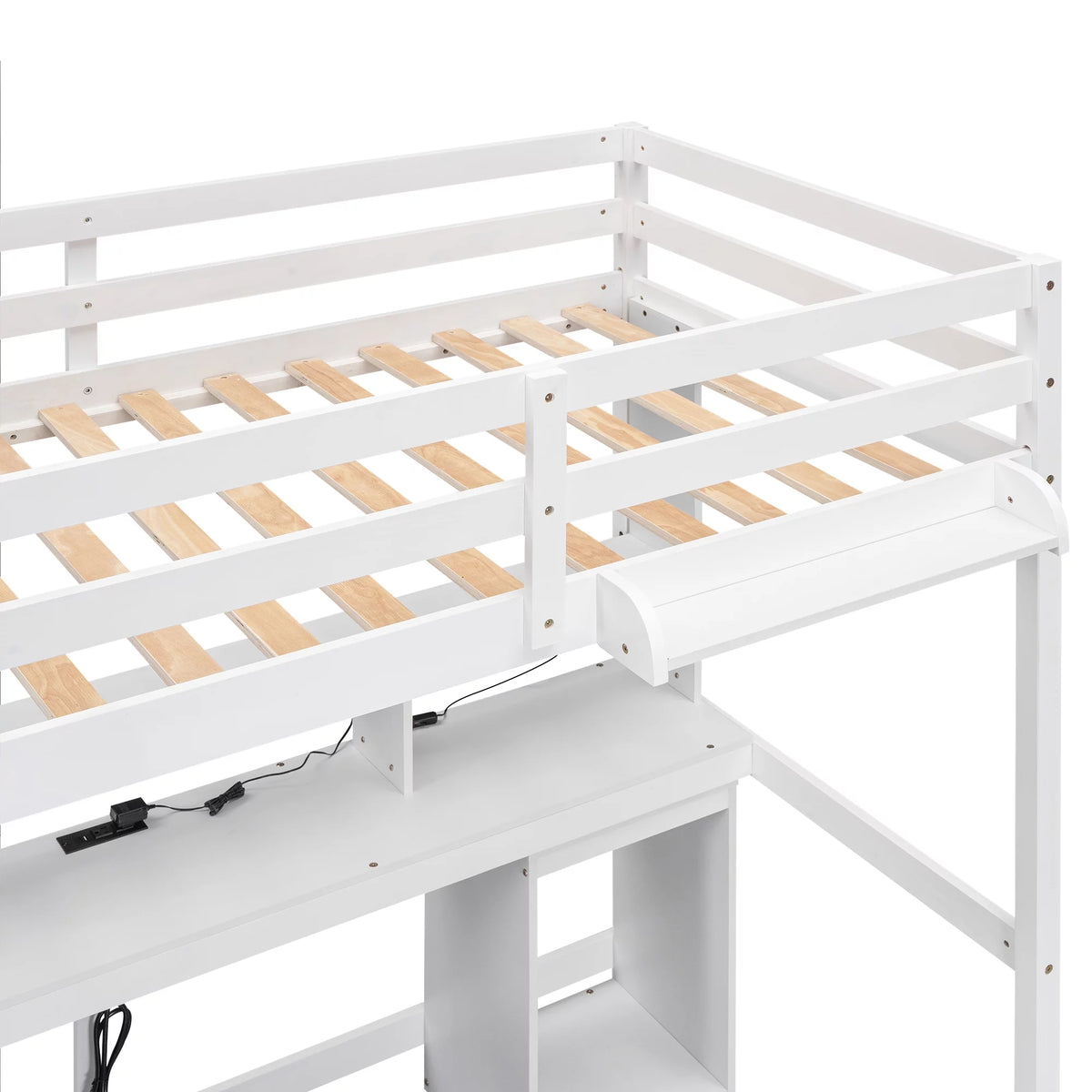 White Twin Size Loft Bed with Built-in Desk and 3 Drawers Y535