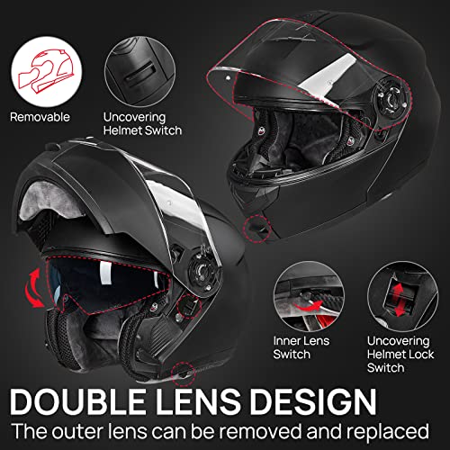 Matte Black Large Modular Full Face Motorcycle Helmet L225