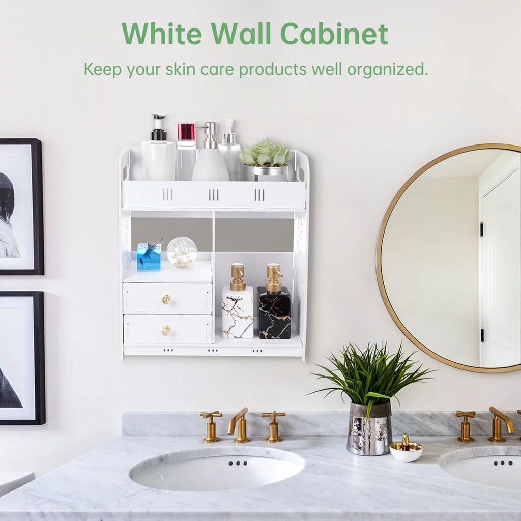 White Wall Mounted Bathroom Cabinet with 2 Drawers O3746