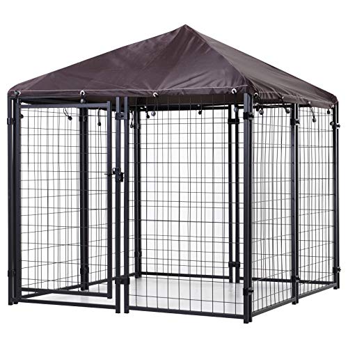 4.6' x 4.6' x 5' Black Welded Wire Outdoor Dog Kennel F1723