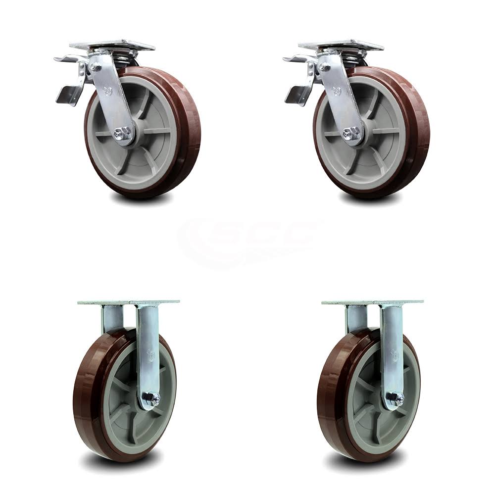 8” Poly on Polyolefin Caster 2 Swivel with Total Lock Brakes 2 Rigid H88232