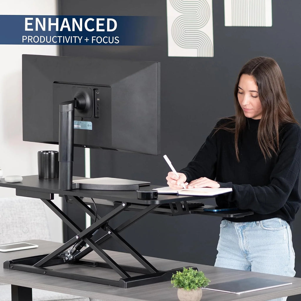 Black Height Adjustable Standing Desk Monitor Riser V789259