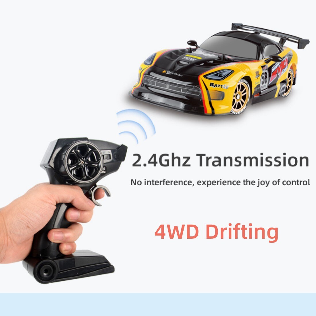 Yellow 4WD Remote Control Drift Car with 2 Batteries U223