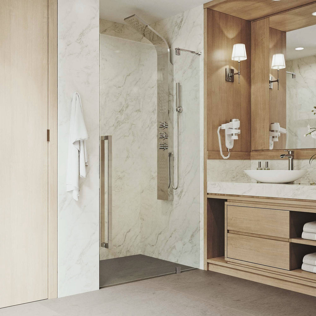 Adjustable Frameless Pivot Shower Door in Stainless Steel C851