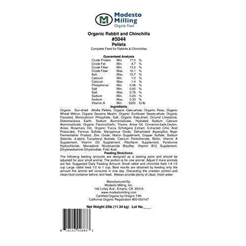 Organic Rabbit & Chinchilla Pellets 25 lbs Z2772