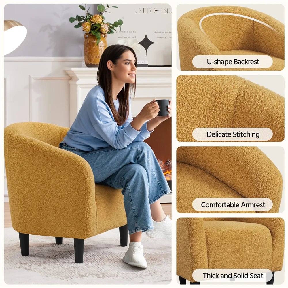 Mustard Yellow Upholstered Barrel Accent Chair V9724