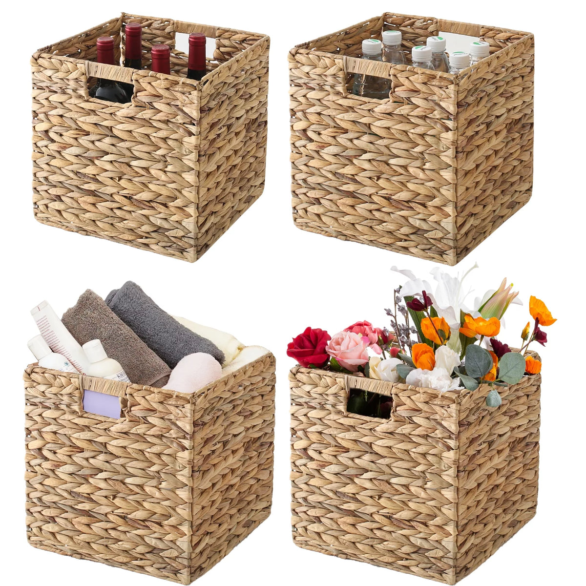 12x12x12 4 Pack Water Hyacinth Wicker Cube Storage Baskets X596530