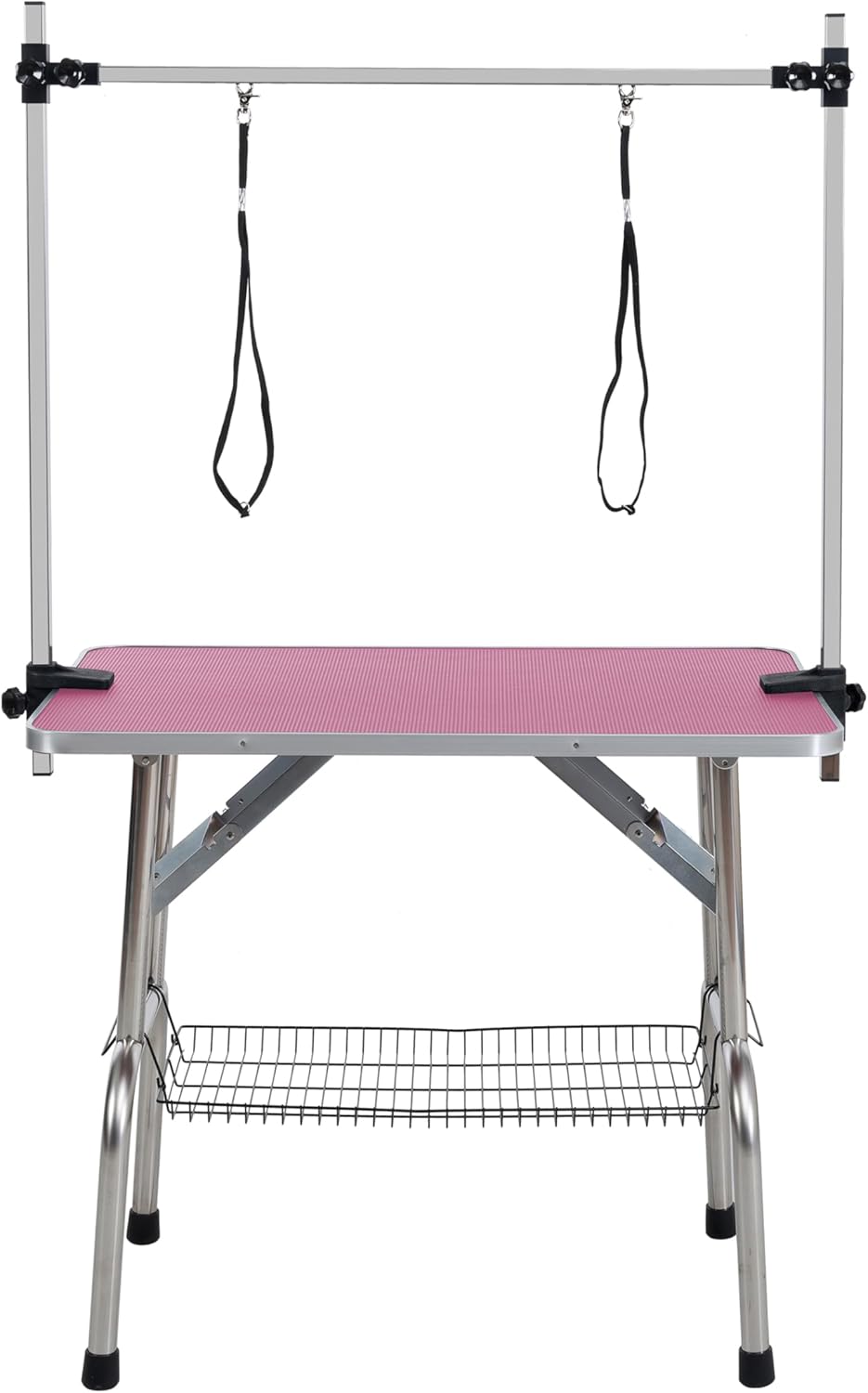 36" Folding Dog Pet Grooming Table with Adjustable Arm and Clamps, Loop Noose Stainless Steel Frame Rubber Mat D862