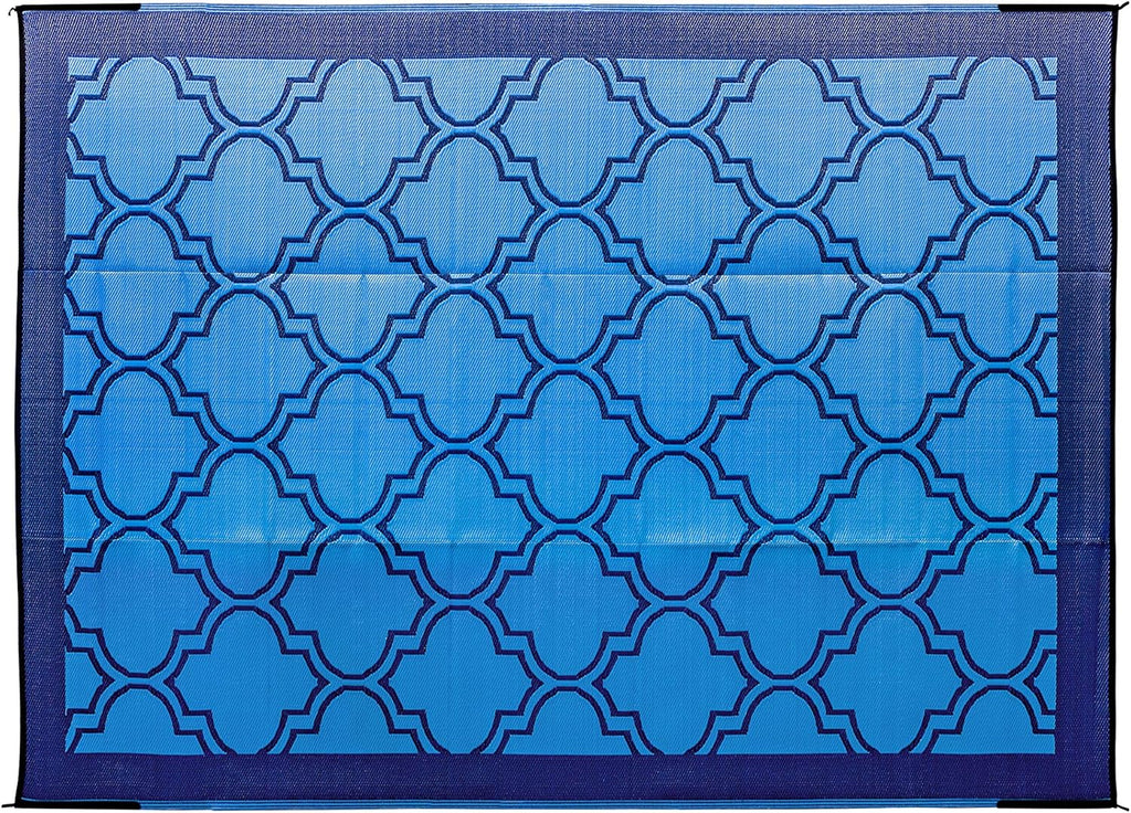 Large Reversible Outdoor Patio Mat 9' x 12' Lattice Blue X64439