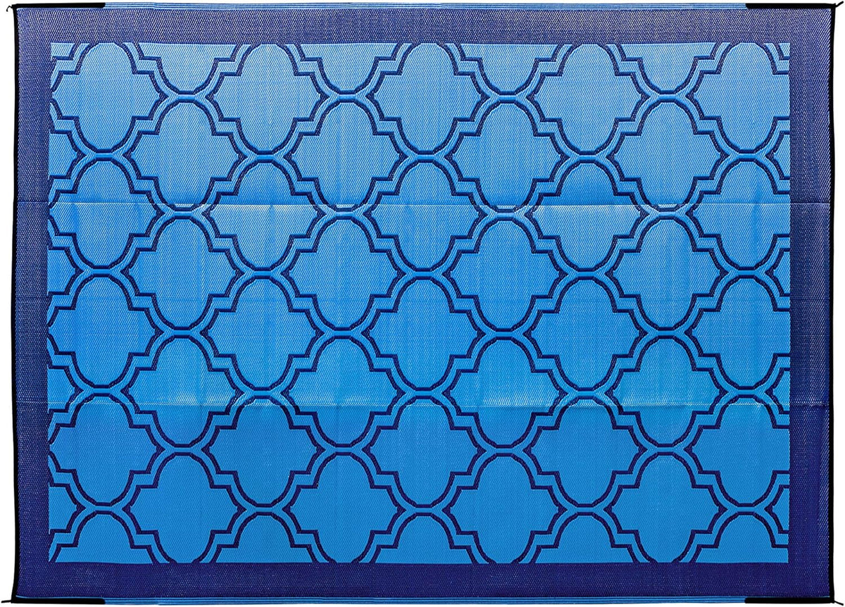 Large Reversible Outdoor Patio Mat 9' x 12' Lattice Blue X64439