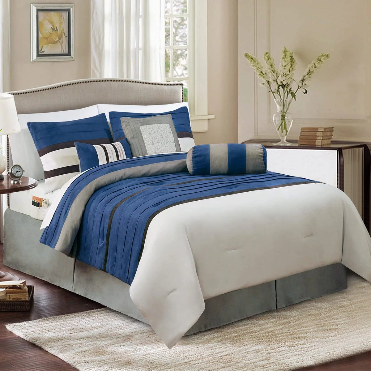 12-Piece Blue Microsuede Comforter Set Full/Queen F304