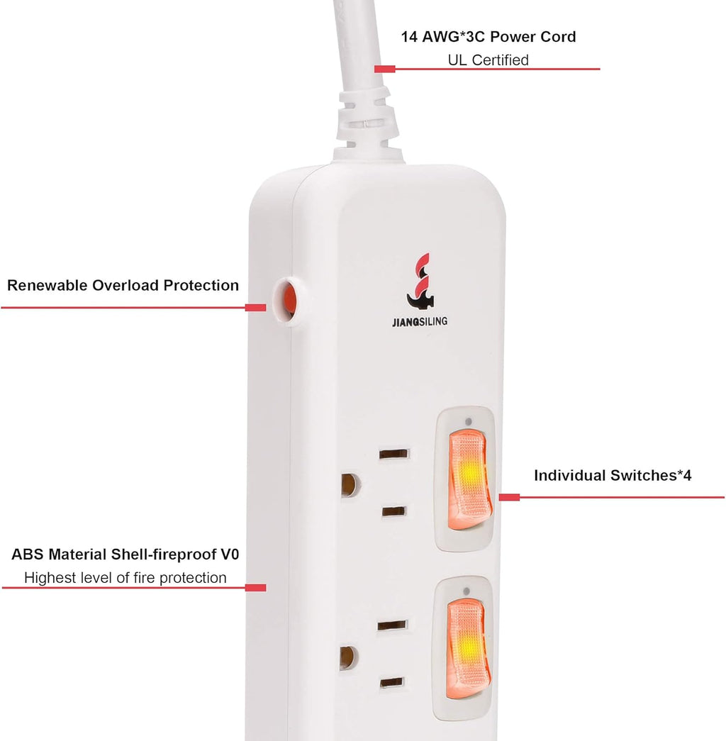 6 ft White Power Strip Surge Protector, 4 Outlets, Pack of 2 L674