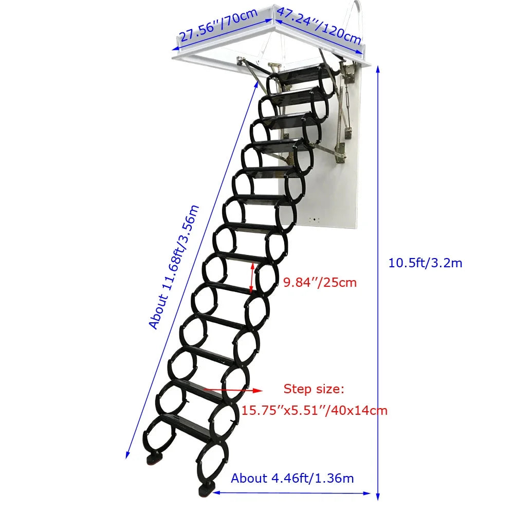 Black 13 Steps Ceiling Mounted Telescopic Loft Ladder L23730