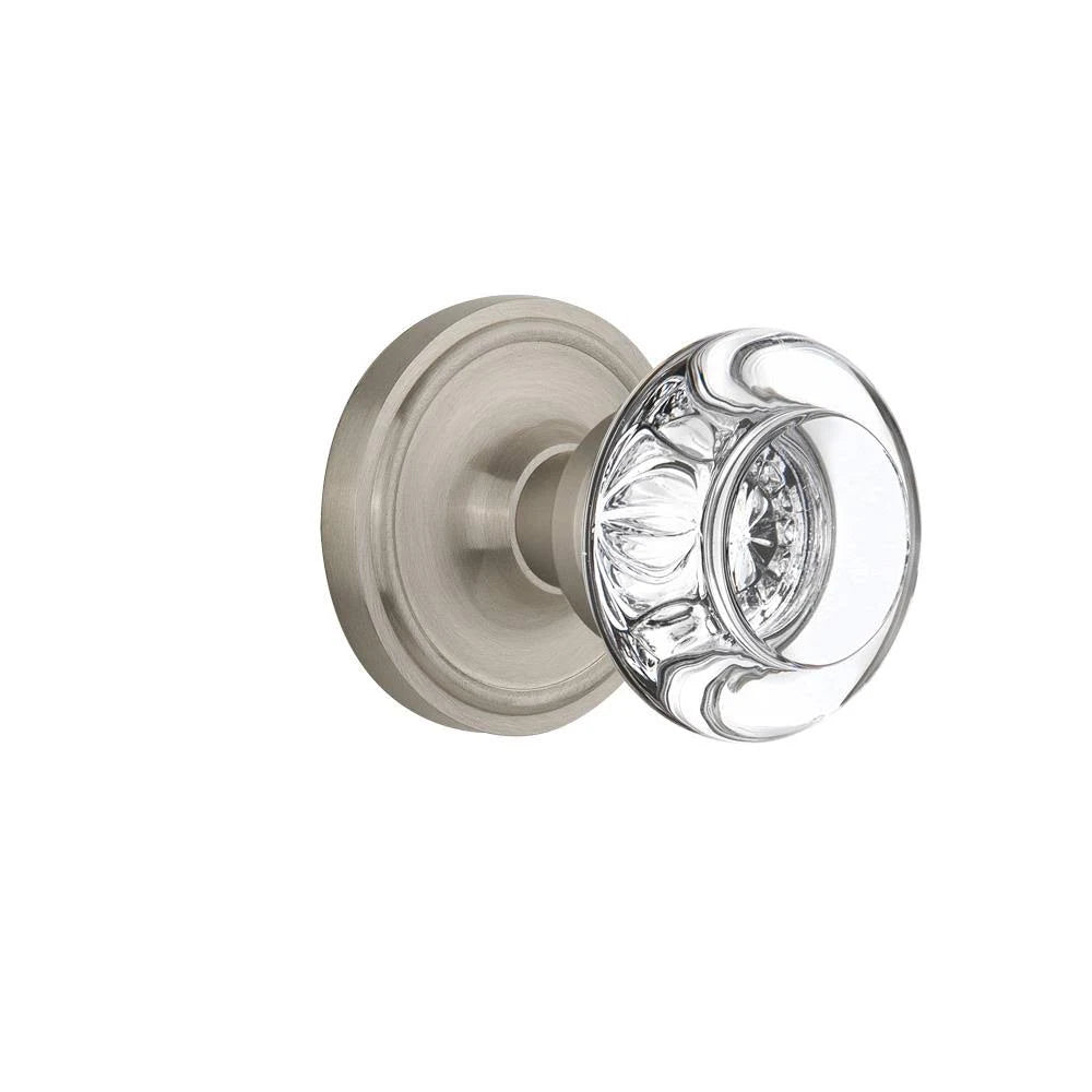 Classic Rosette Double Dummy Round Clear Crystal Glass Door Knob, Satin Nickel Z93486