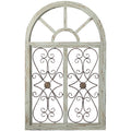 White Wood Arched Window Wall Decor with Metal Scrollwork I7228