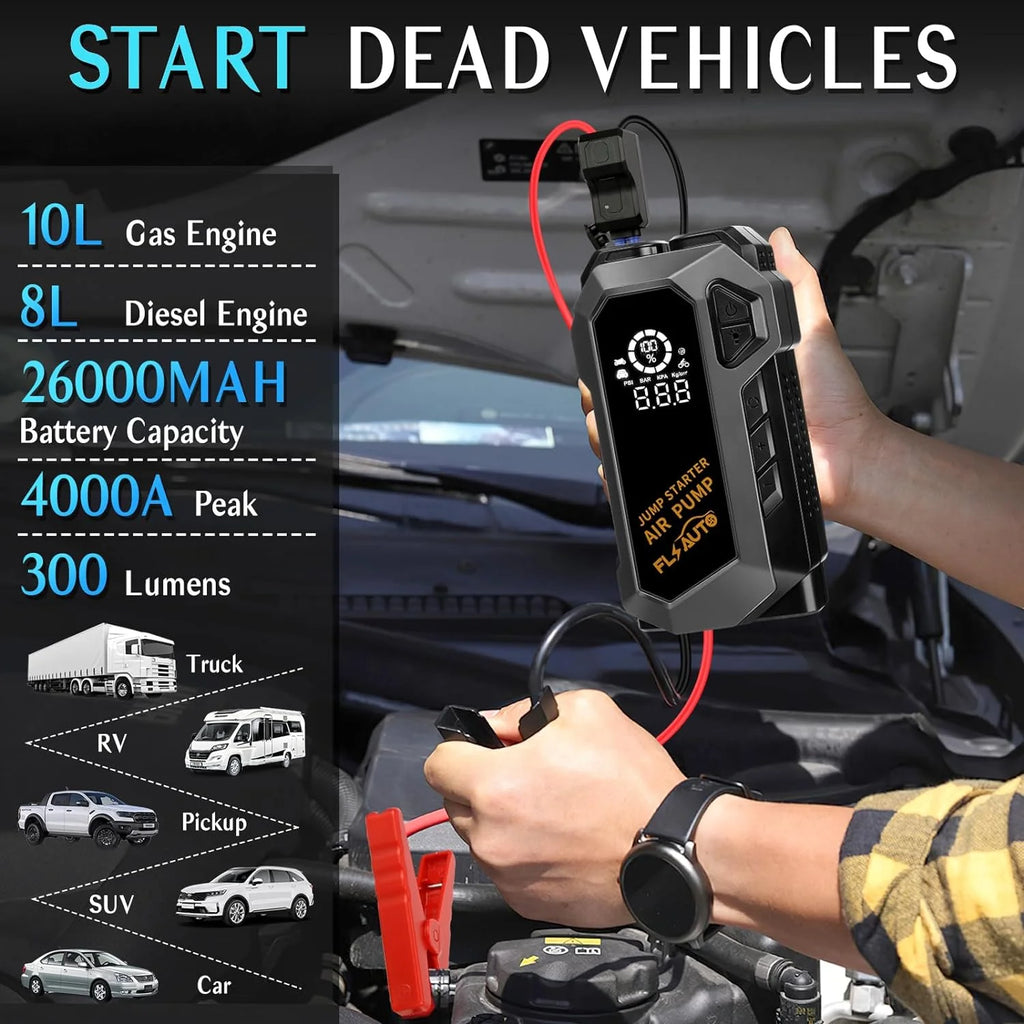 Portable 4000A Peak Car Jump Starter with 150 PSI Air Compressor E70695