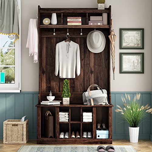 White Hall Tree with Storage Bench and 6 Hooks P6871