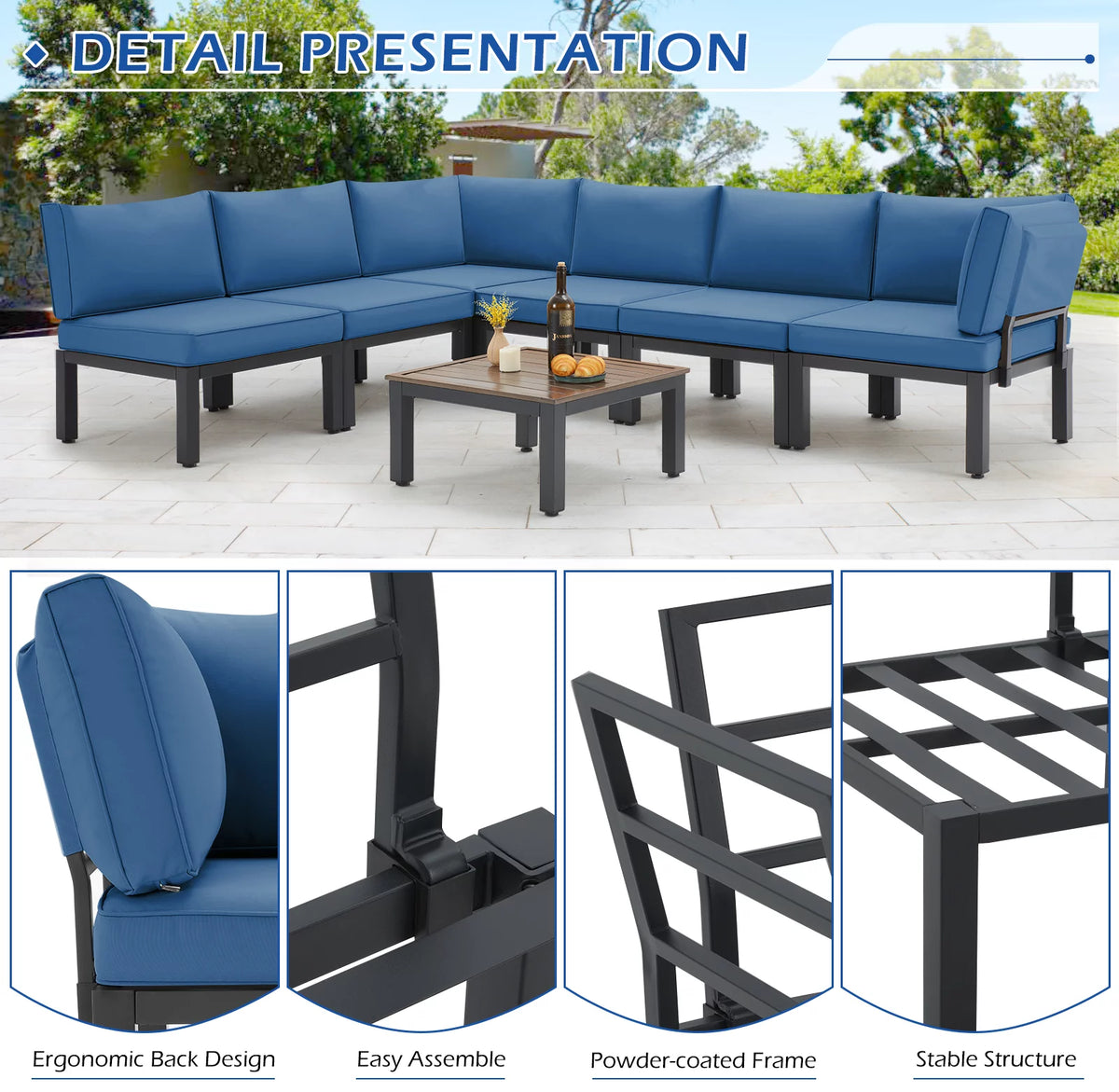 7 Pieces Metal Patio Furniture Set with Cushions and Table S890930