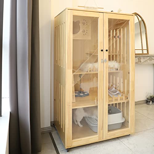 Large Indoor Cat Enclosure with Scratching Post and Lockable Wheels R992466