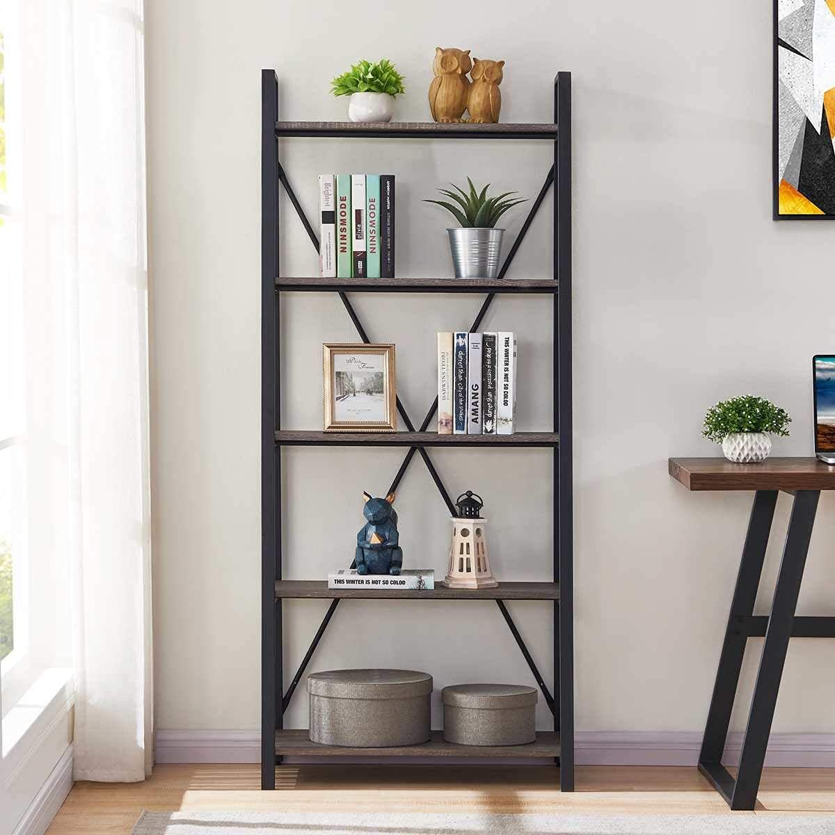Industrial 5 Tier Ladder Shelf (Dark Gray Oak) P49806