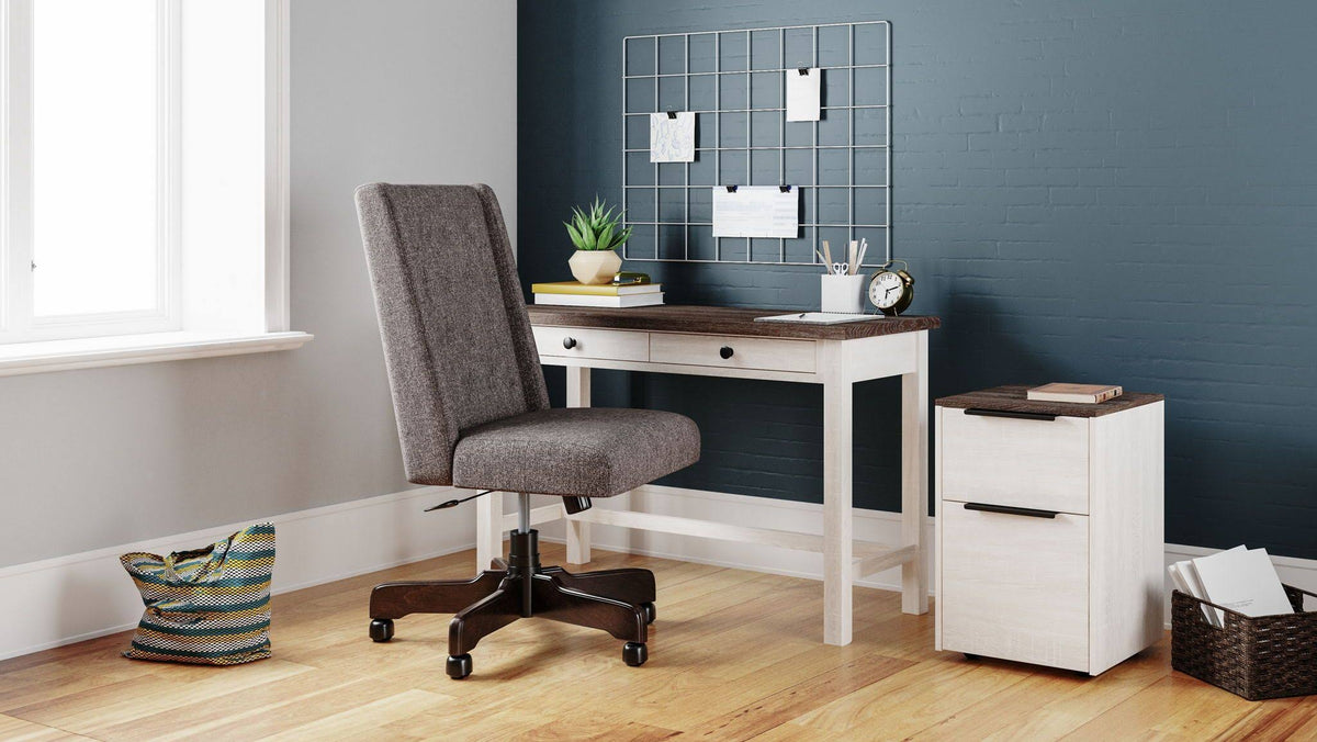 Two-Tone Desk, File Cabinet & Swivel Desk Chair D94926