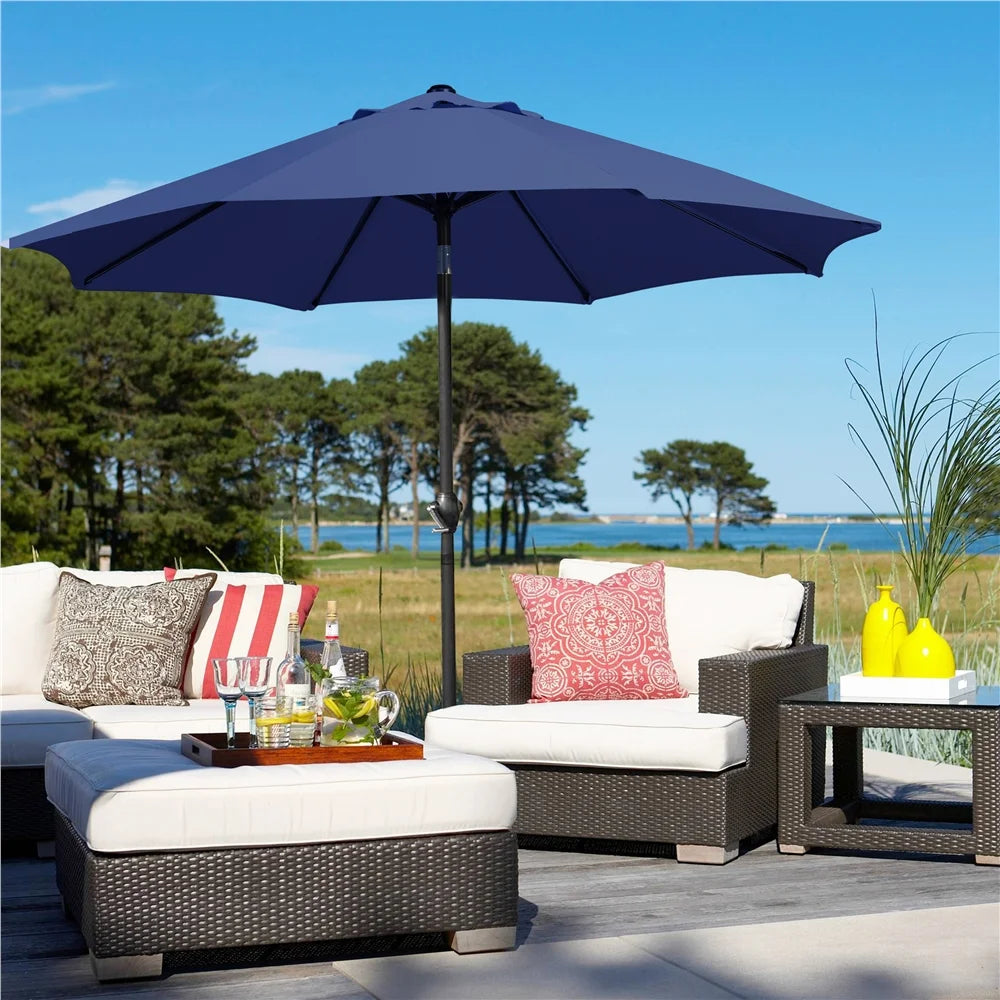 9FT Patio Umbrella with Push Button Tilt and Crank, Navy Blue S2212