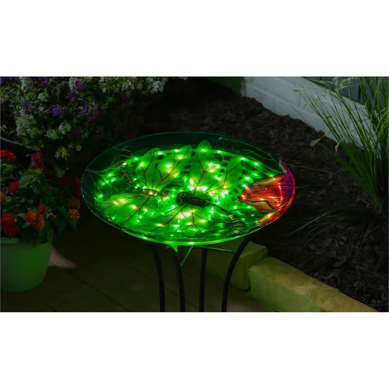 Solar Hand Painted Glass Bird Bath with Stand F75397