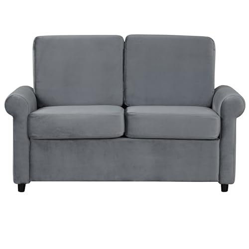 Gray Pull Out Sofa Bed with Twin Size Mattress Pad M614056