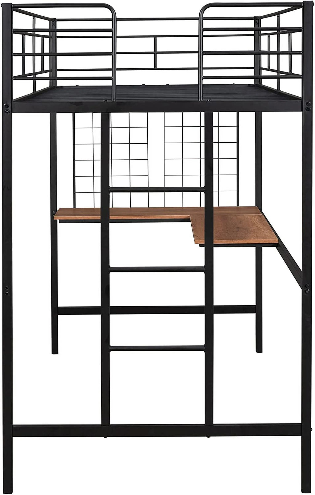 Metal Loft Bed with L-Shape Desk and Guardrails G136593