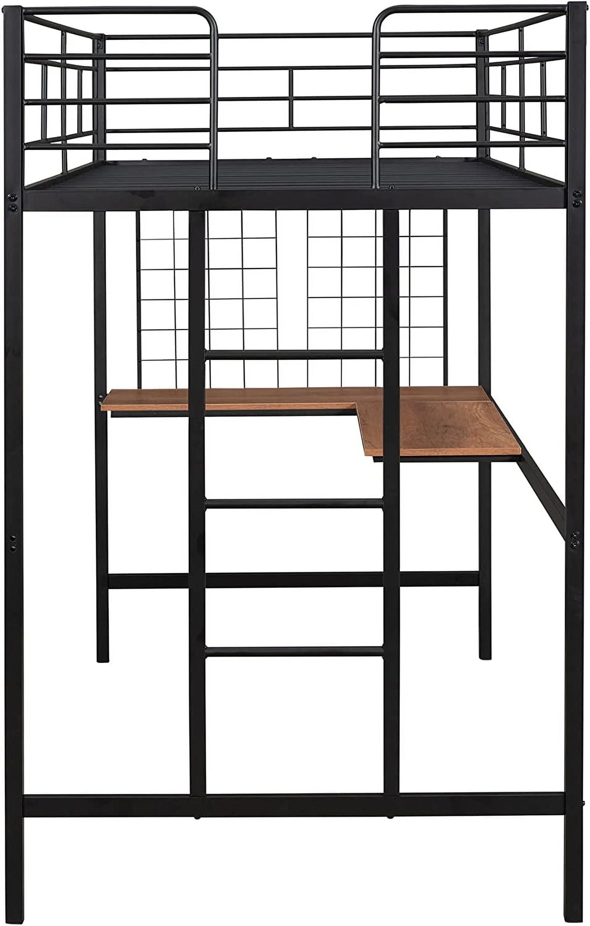 Metal Loft Bed with L-Shape Desk and Guardrails G136593