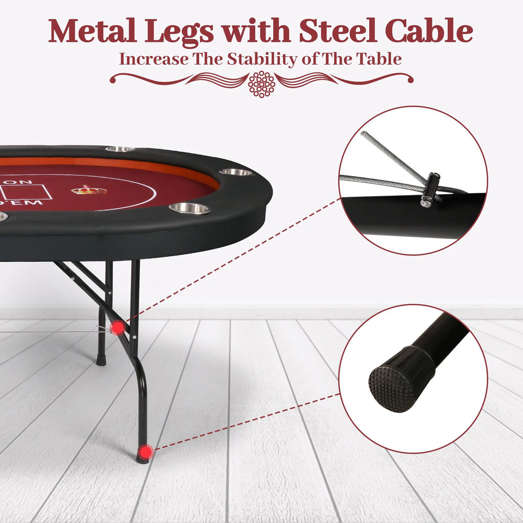 Foldable Poker Table 10 Players Red Felt I50482