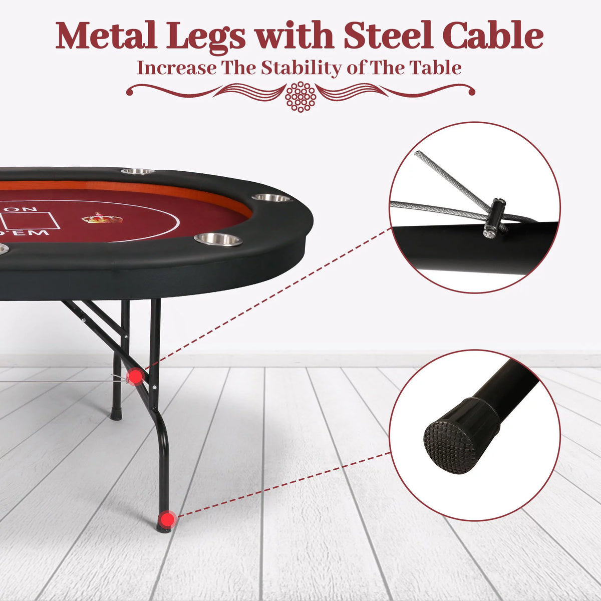 Foldable Poker Table 10 Players Red Felt I50482