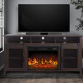 White Oak Fireplace TV Stand with Open Storage Shelves and Cabinets I121316