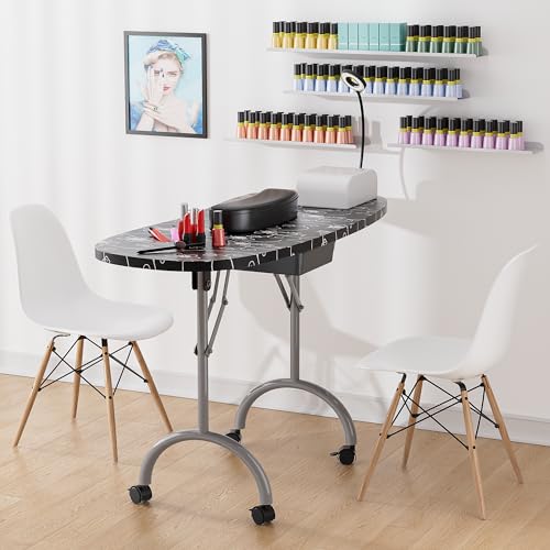 Pink Portable Manicure Nail Table with Drawer, LED Lamp, 4 Lockable Wheels, Carry Bag, Wrist Cushion, 30" H A5274