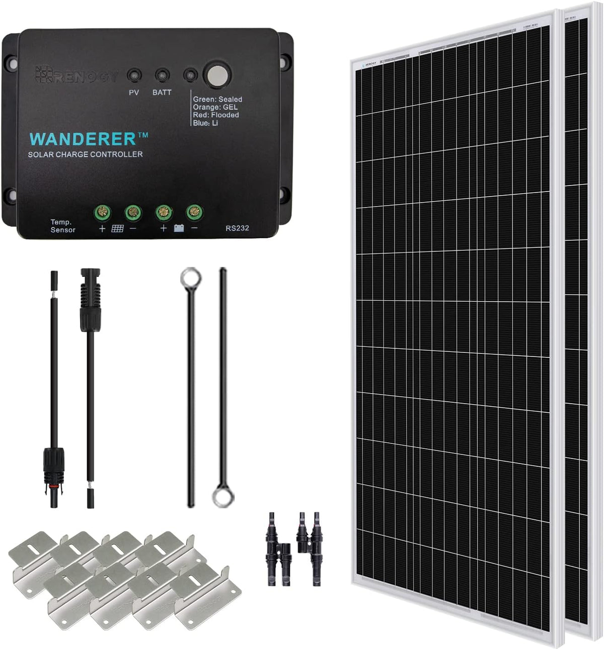 200 Watt 12 Volt Monocrystalline Solar Panel with 20A MPPT Charge Controller and Mounting Kit R93130