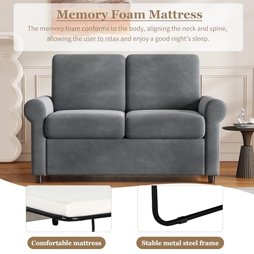 Gray Pull Out Sofa Bed with Twin Size Mattress Pad M614056