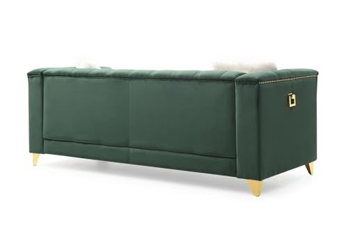 Green Deep Button Tufted Upholstered Sofa with Gold Legs F900