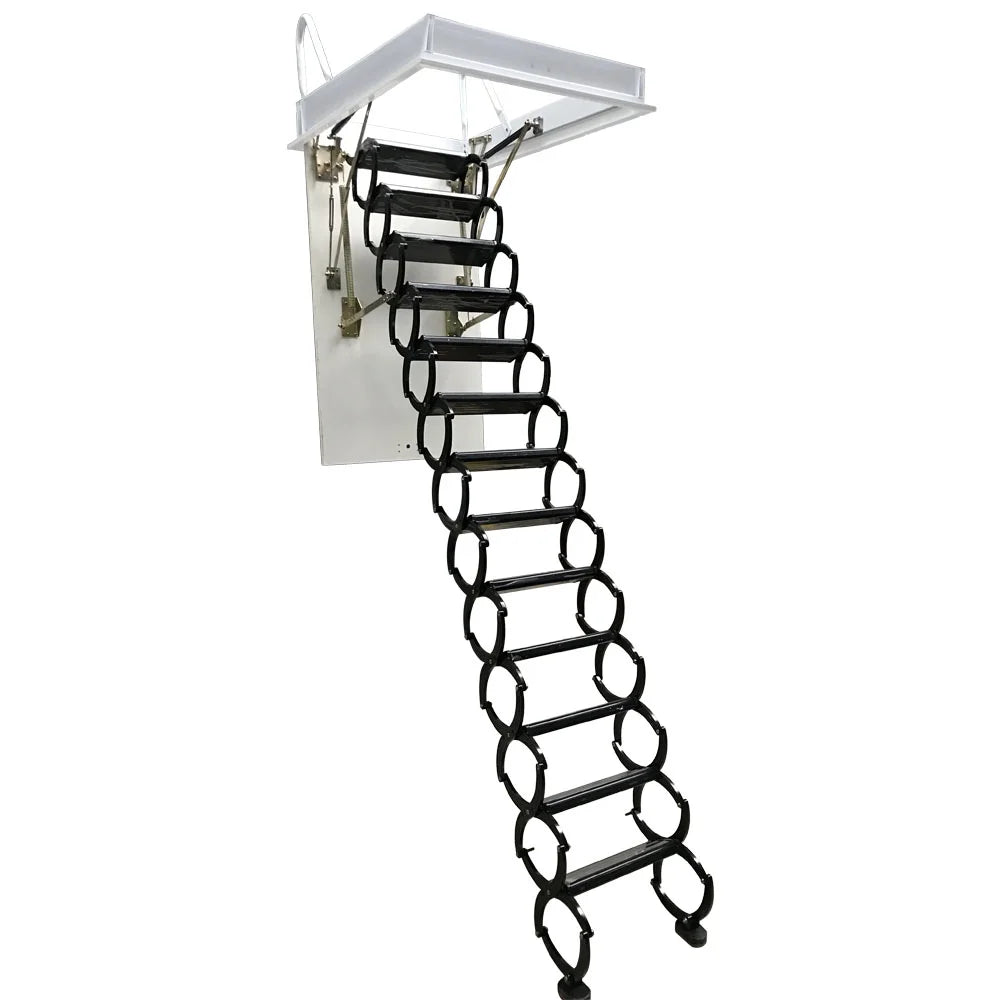 Black 13 Steps Ceiling Mounted Telescopic Loft Ladder L23730