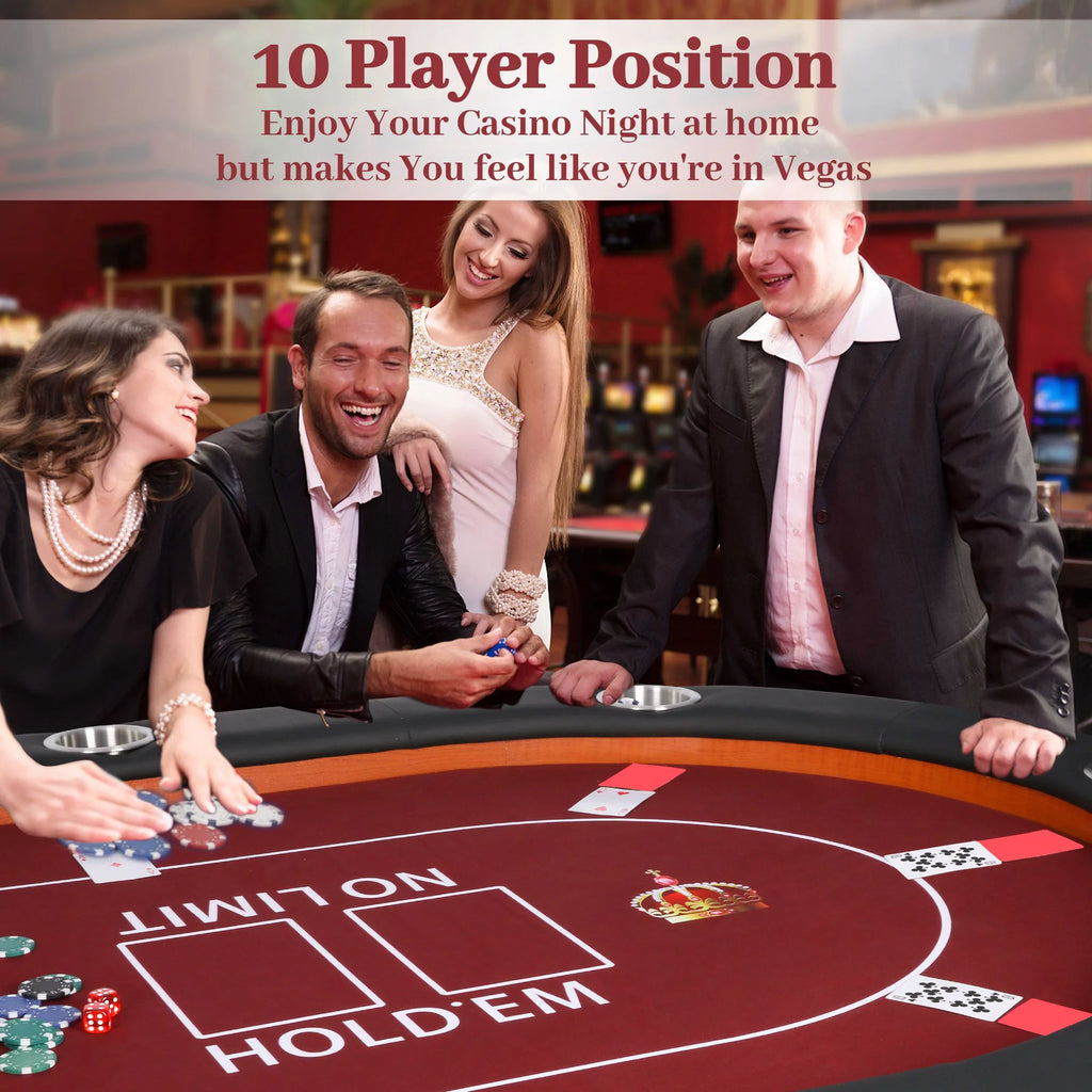 Foldable Poker Table 10 Players Red Felt I50482