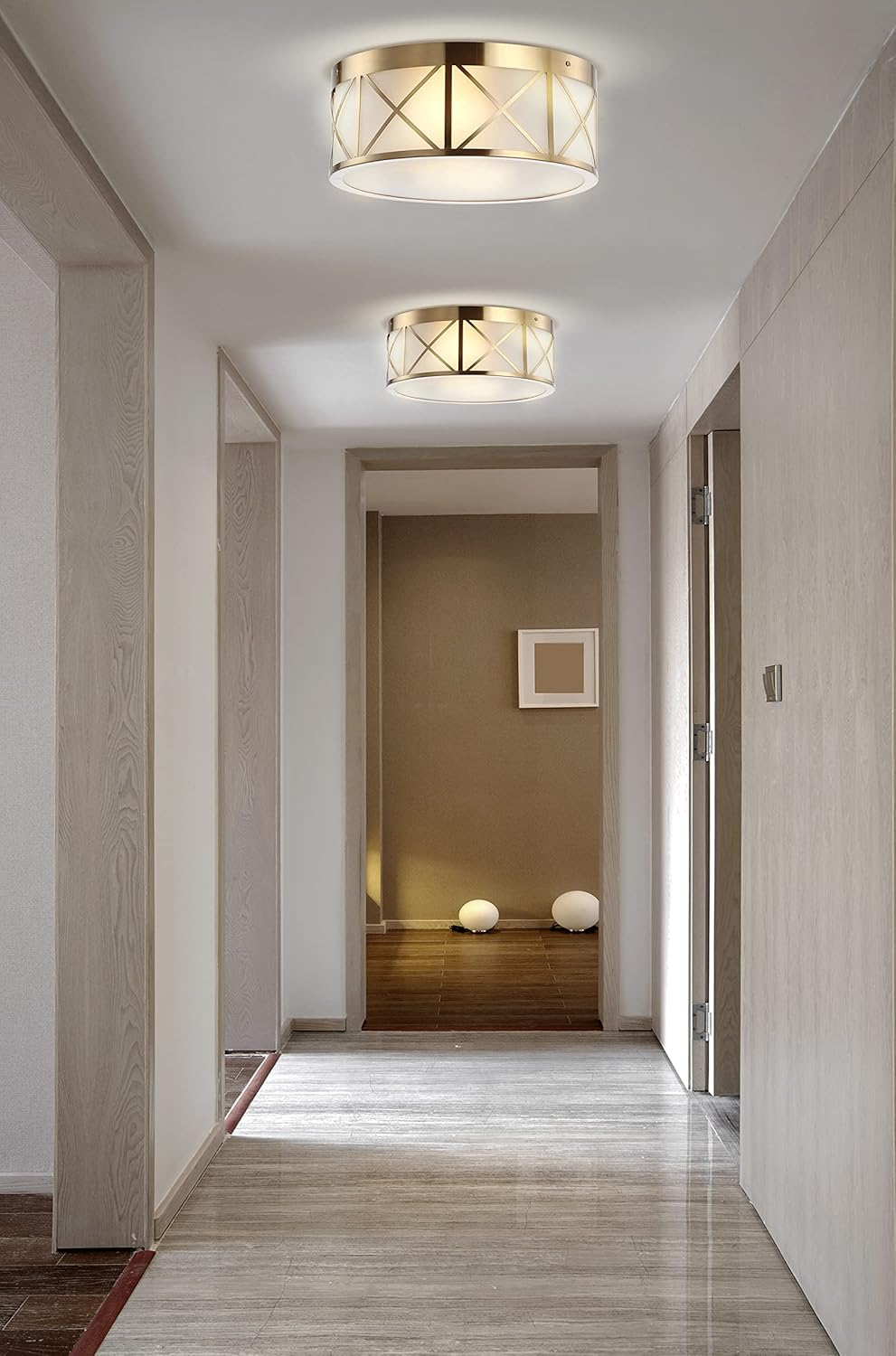 15 Drum Metal/Glass Flush Mount, Brass Gold M57241