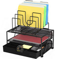 Black Mesh Desk Organizer with Double Tray and Sliding Drawer V5499