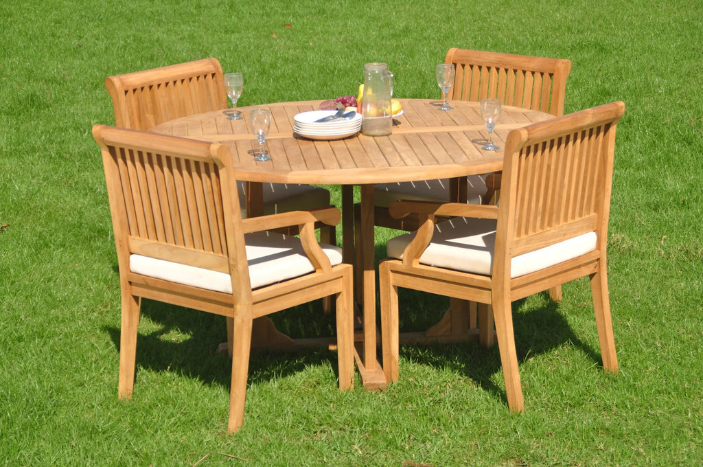 5 Pc Teak Dining Set with Round Table and 4 Arm Chairs C77021