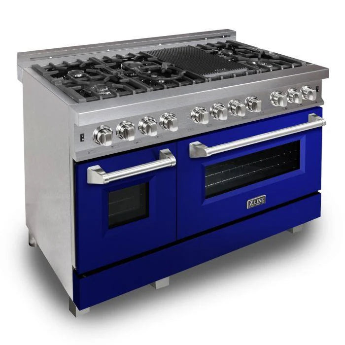 48 in. Gas Burner Electric Oven Range with Blue Gloss Door W834744