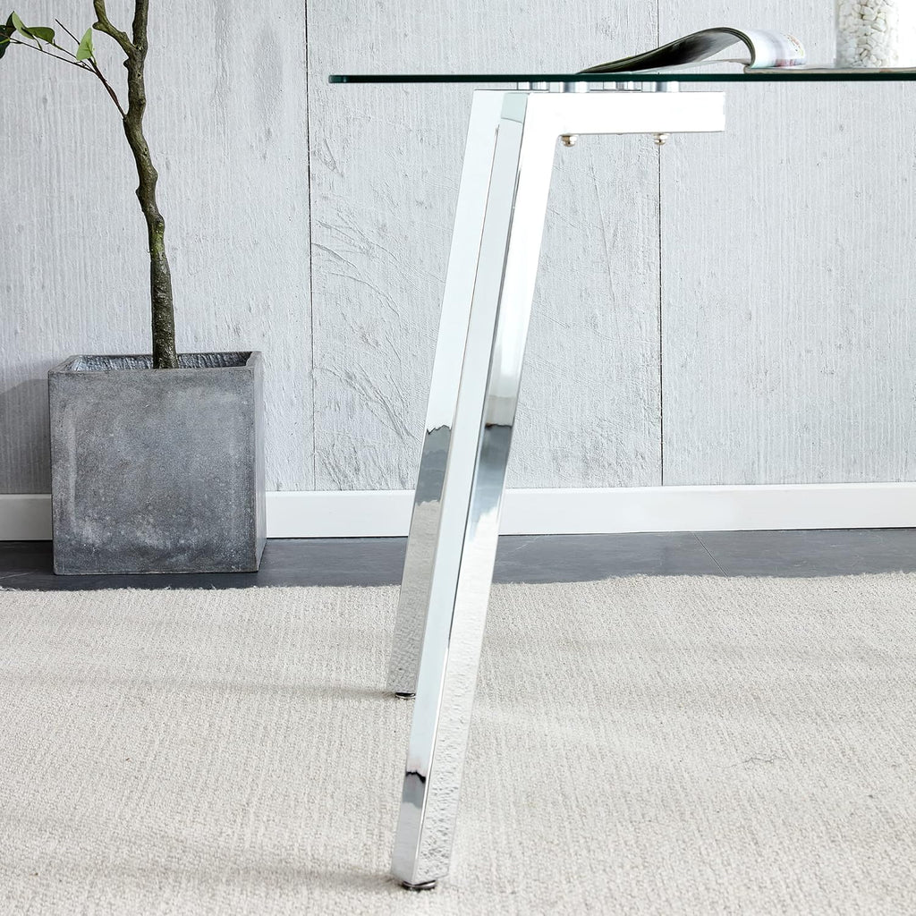 Rectangular Glass Dining Table with Tempered Glass Top and Silver Metal Legs M571408