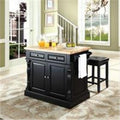 Black Kitchen Island with 24 in. Upholstered Square Seat Stools C813