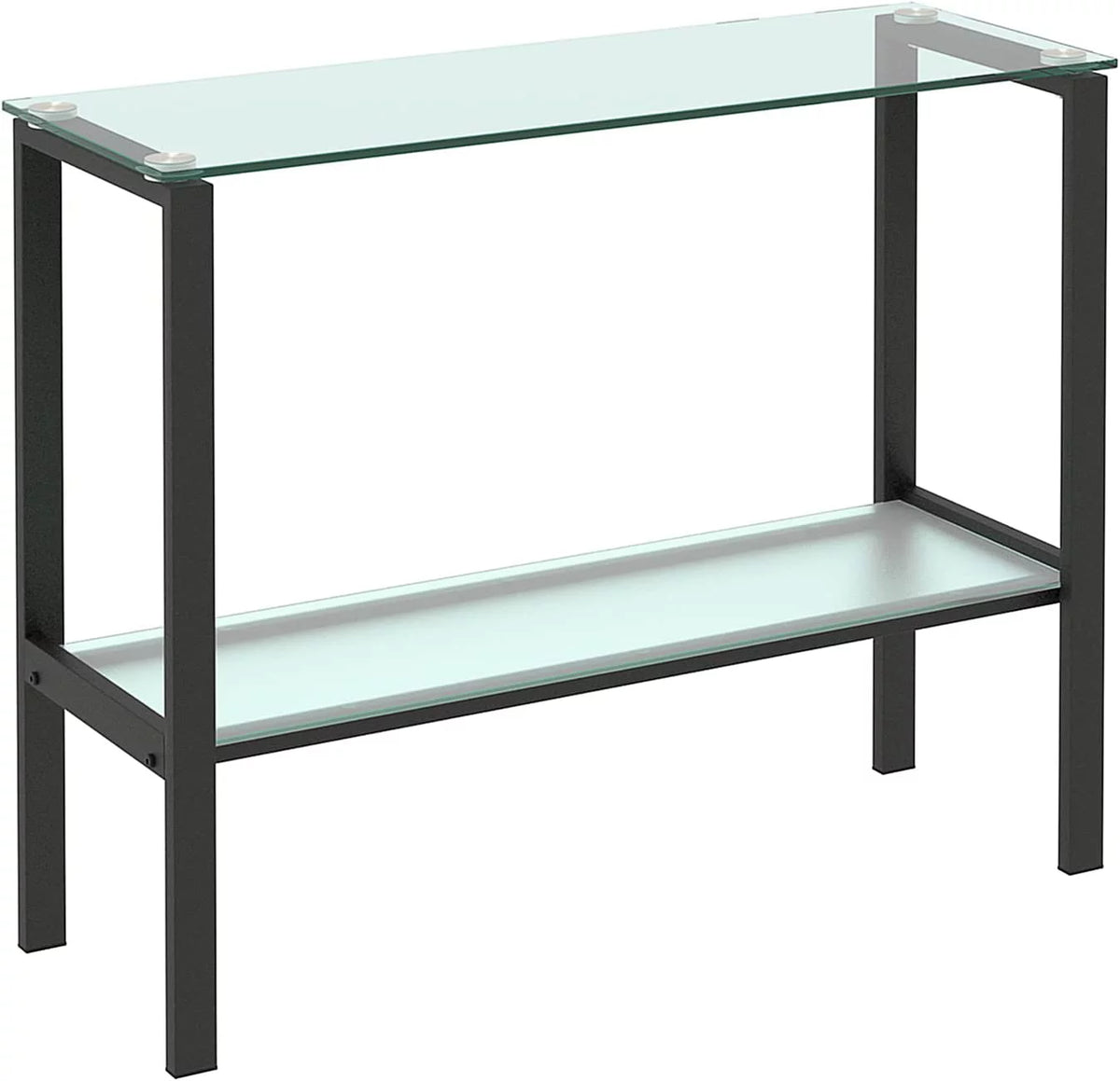 39.37" Black Console Table with 2 Shelves Tempered Glass Metal Frame Q95493